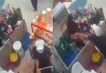 Su compañera de trabajo le tiró aceite hirviendo (video)