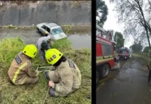Yerba Buena: tres personas cayeron con su auto a un canal.