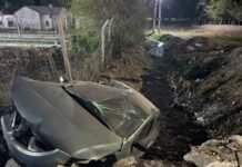 Fuerte accidente en el Mollar: un auto cayó al río.